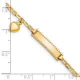 14k Polished Solid Chain/Solid Plate Heart Dangle Anchor Link 20x5mm Plate 6 inch Baby/Child ID Bracelet