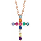 14K Rose Gold Natural Multi-Gemstone & .03 CT Natural Diamond Cross 16-18