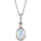 Sterling Silver 8x6 mm Natural Ethiopian Opal & .03 CT Natural Diamond 16-18" Necklace