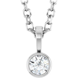 14K White Gold .06 CT Natural Diamond Bezel-Set Solitaire 16-18" Necklace
