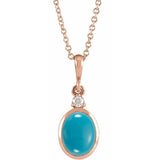14K Rose Gold 6x4 mm Natural Turquoise & .015 CT Natural Diamond 16-18" Necklace