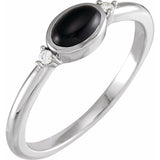 Platinum 6x4 mm Round Natural Black Onyx & .03 CTW Natural Diamond Ring