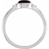 14K White Gold 6x4 mm Round Natural Black Onyx & .03 CTW Natural Diamond Ring