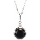 Platinum 8 mm Natural Black Onyx & .03 CT Natural Diamond Cabochon 16-18