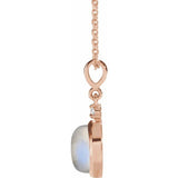 14K Rose Gold 8 mm Natural Rainbow Moonstone & .03 CT Natural Diamond Cabochon 16-18" Necklace
