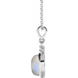 Sterling Silver 8 mm Natural Rainbow Moonstone & .03 CT Natural Diamond Cabochon 16-18" Necklace