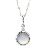 Platinum 6 mm Natural Rainbow Moonstone & .03 CT Natural Diamond Cabochon 16-18" Necklace