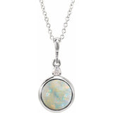 14K White Gold 6 mm Natural White Opal & .03 CT Natural Diamond Cabochon 16-18" Necklace