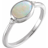 14K White Gold Natural White Opal & .03 CTW Natural Diamond Ring