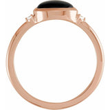 14K Rose Gold10x8 mm Round Natural Black Onyx & .03 CTW Natural Diamond Ring