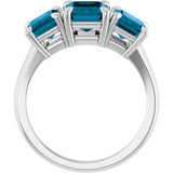 Sterling Silver 8x6 mm Emerald Natural London Blue Topaz Three-Stone Ring