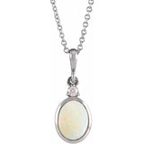 Platinum 12x10 mm Natural White Opal & .03 CT Natural Diamond 16-18" Necklace