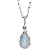 14K White Gold 5x3 mm Natural Rainbow Moonstone & .03 CT Natural Diamond 16-18" Necklace