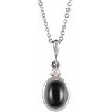 Sterling Silver 5x3 mm Natural Black Onyx & .03 CT Natural Diamond 16-18" Necklace