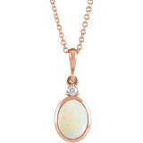14K Rose Gold 9x7 mm Natural White Opal & .03 CT Natural Diamond 16-18