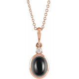 14K Rose Gold 9x7 mm Natural Black Onyx & .03 CT Natural Diamond 16-18" Necklace