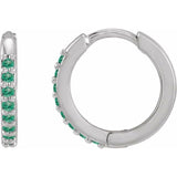 Sterling Silver Lab-Grown Emerald Hinged 12.5 mm Hoop Earrings