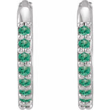 Sterling Silver Lab-Grown Emerald Hinged 12.5 mm Hoop Earrings