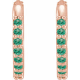 14K Rose Gold Lab-Grown Emerald Hinged 12.5 mm Hoop Earrings