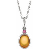 Platinum 6x4 mm Natural Citrine & Natural Pink Tourmaline 16-18" Necklace