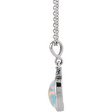 Platinum 6x4 mm Lab-Grown White Opal & Natural London Blue Topaz 16-18" Necklace