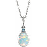 Sterling Silver 6x4 mm Lab-Grown White Opal & Natural London Blue Topaz 16-18