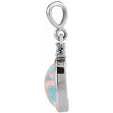 14K White Gold 8x6 mm Lab-Grown White Opal & Natural London Blue Topaz Pendant