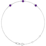 14K White Gold Natural Amethyst Bezel-Set 3-Stone 6 1/2-7 1/2" Bracelet