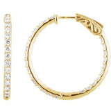 14K Yellow Gold 2 CTW Natural Diamond Inside-Outside 29.5 mm Hinged Hoop Earrings