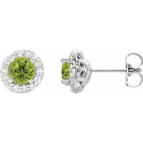 14K White Gold 4.5 mm Natural Peridot & 1/4 CTW Natural Diamond Earrings