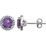 14K White Gold Natural Amethyst & 1/8 CTW Natural Diamond Earrings