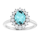 14K White Gold Natural Blue Zircon & 3/8 CTW Natural Diamond Ring