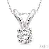 Round Cut Diamond Solitaire Pendant in 14K White Gold with Chain