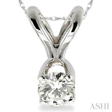 Round Cut Diamond Solitaire Pendant in 14K White Gold with Chain