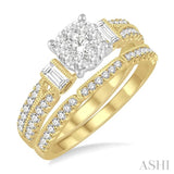 1 Ctw Diamond Lovebright Bridal Set with 3/4 Ctw Engagement Ring and 1/5 Ctw Wedding Band in 14K Yellow and White Gold