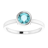 Rhodium-Plated Sterling Silver 5.5 mm Natural Blue Zircon Ring