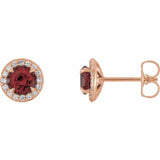 14K Rose 5 mm Natural Mozambique Garnet & 1/8 CTW Natural Diamond Earrings