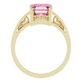 14K Yellow Natural Pink Tourmaline Scroll Setting® Ring