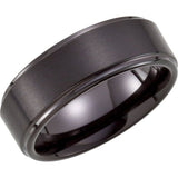 Black PVD Tungsten 8 mm Stepped-Edge Comfort-Fit Band Size 9.5