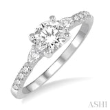 7/8 ctw Pear and Round Cut Diamond Engagement Ring With 1/2 ct Round Cut Center Stone in 14K White Gold