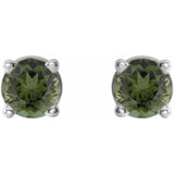 14K White 3 mm Natural Green Tourmaline Earrings
