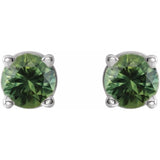 14K White 3 mm Natural Green Sapphire Earrings