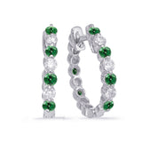 White Gold Oval Emerald & Diamond Earr