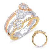 14 Kt Tri-Color Gold Diamond Fashion Diamond Rings