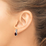 14k White Gold Oval Garnet and Diamond Earrings