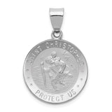 14k White Gold Polished/Satin St Christopher Medal Hollow Pendant