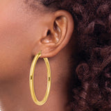 14K Polished 4mm Lightweight Tube Hoop Earrings