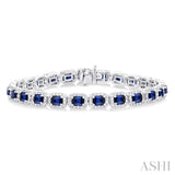 2 1/5 ctw 4X3 MM Sapphire and Round Cut Diamond Halo Precious Bracelet in 14K White Gold