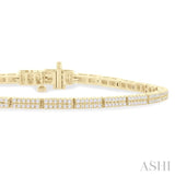 1.00 Ctw Double Row Round Cut Diamond Bar Link Tennis Bracelet in 14K Yellow Gold