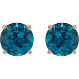 14K Rose 6 mm Natural London Blue Topaz Earrings